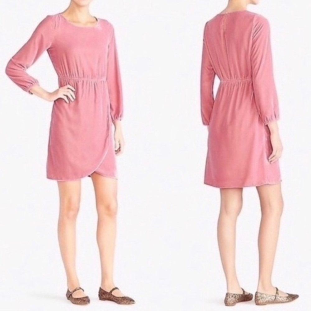 J Crew mini dress lilac pink crushed velvet tulip hemline 3/4 sleeves